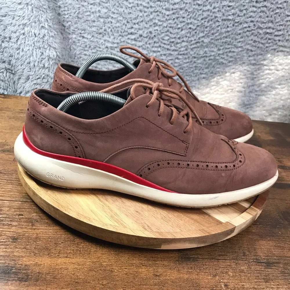 Cole Haan Grand Troy Wingtip Oxford Mens 11M Pavement Brown Suede Derby Shoes‎